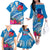 Personalised Haiti Coat Of Arms Family Matching Off Shoulder Long Sleeve Dress and Hawaiian Shirt Repiblik d Ayiti Tropical Flower Blue Polynesian Pattern LT03 - Polynesian Pride