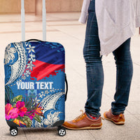 Personalised Haiti Coat Of Arms Luggage Cover Repiblik d Ayiti Tropical Flower Blue Polynesian Pattern LT03 Blue - Polynesian Pride