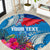 Personalised Haiti Coat Of Arms Round Carpet Repiblik d Ayiti Tropical Flower Blue Polynesian Pattern LT03 Blue - Polynesian Pride