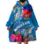 Personalised Haiti Coat Of Arms Wearable Blanket Hoodie Repiblik d Ayiti Tropical Flower Blue Polynesian Pattern LT03 - Polynesian Pride