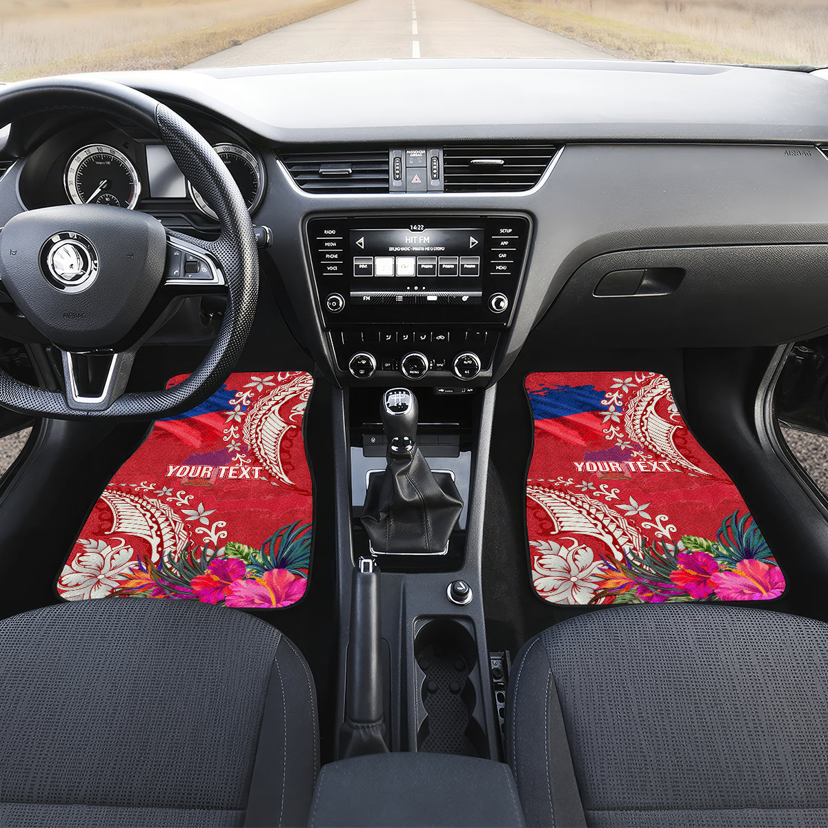 Personalised Haiti Coat Of Arms Car Mats Repiblik d Ayiti Tropical Flower Red Polynesian Pattern LT03 - Polynesian Pride