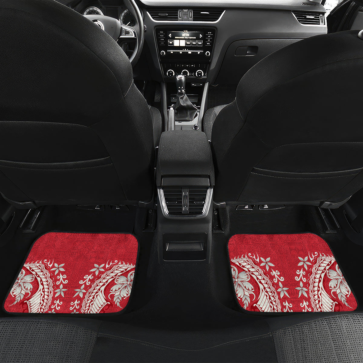Personalised Haiti Coat Of Arms Car Mats Repiblik d Ayiti Tropical Flower Red Polynesian Pattern LT03 - Polynesian Pride