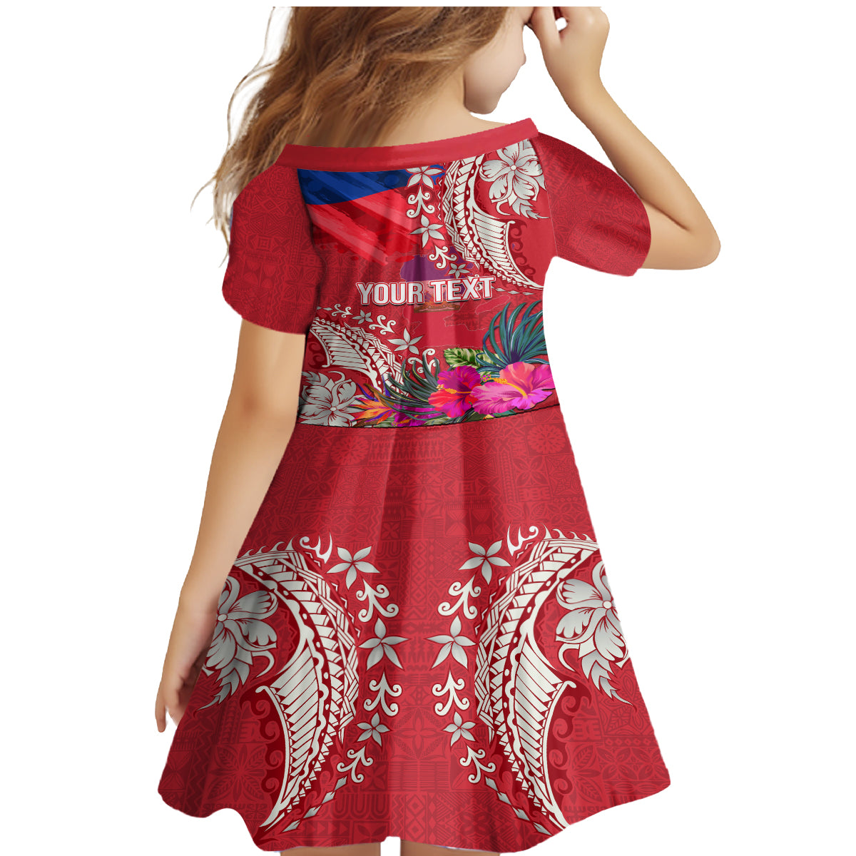 Personalised Haiti Coat Of Arms Family Matching Mermaid Dress and Hawaiian Shirt Repiblik d Ayiti Tropical Flower Red Polynesian Pattern LT03 - Polynesian Pride
