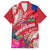 Personalised Haiti Coat Of Arms Family Matching Short Sleeve Bodycon Dress and Hawaiian Shirt Repiblik d Ayiti Tropical Flower Red Polynesian Pattern LT03 Dad's Shirt - Short Sleeve Red - Polynesian Pride