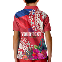 Personalised Haiti Coat Of Arms Kid Polo Shirt Repiblik d Ayiti Tropical Flower Red Polynesian Pattern LT03 - Polynesian Pride