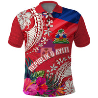Personalised Haiti Coat Of Arms Polo Shirt Repiblik d Ayiti Tropical Flower Red Polynesian Pattern LT03 Red - Polynesian Pride