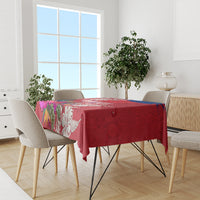 Personalised Haiti Coat Of Arms Tablecloth Repiblik d Ayiti Tropical Flower Red Polynesian Pattern LT03 - Polynesian Pride