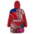 Personalised Haiti Coat Of Arms Wearable Blanket Hoodie Repiblik d Ayiti Tropical Flower Red Polynesian Pattern LT03 - Polynesian Pride