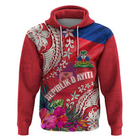 Personalised Haiti Coat Of Arms Zip Hoodie Repiblik d Ayiti Tropical Flower Red Polynesian Pattern LT03 Pullover Hoodie Red - Polynesian Pride