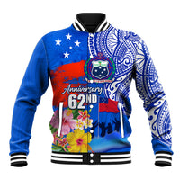 Personalised Samoa 62nd Anniversary Independence Day Baseball Jacket Samoan Tribal Flag Style LT03 Unisex Blue - Polynesian Pride