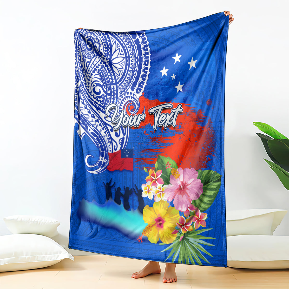 Personalised Samoa 62nd Anniversary Independence Day Blanket Samoan Tribal Flag Style LT03 Blue - Polynesian Pride