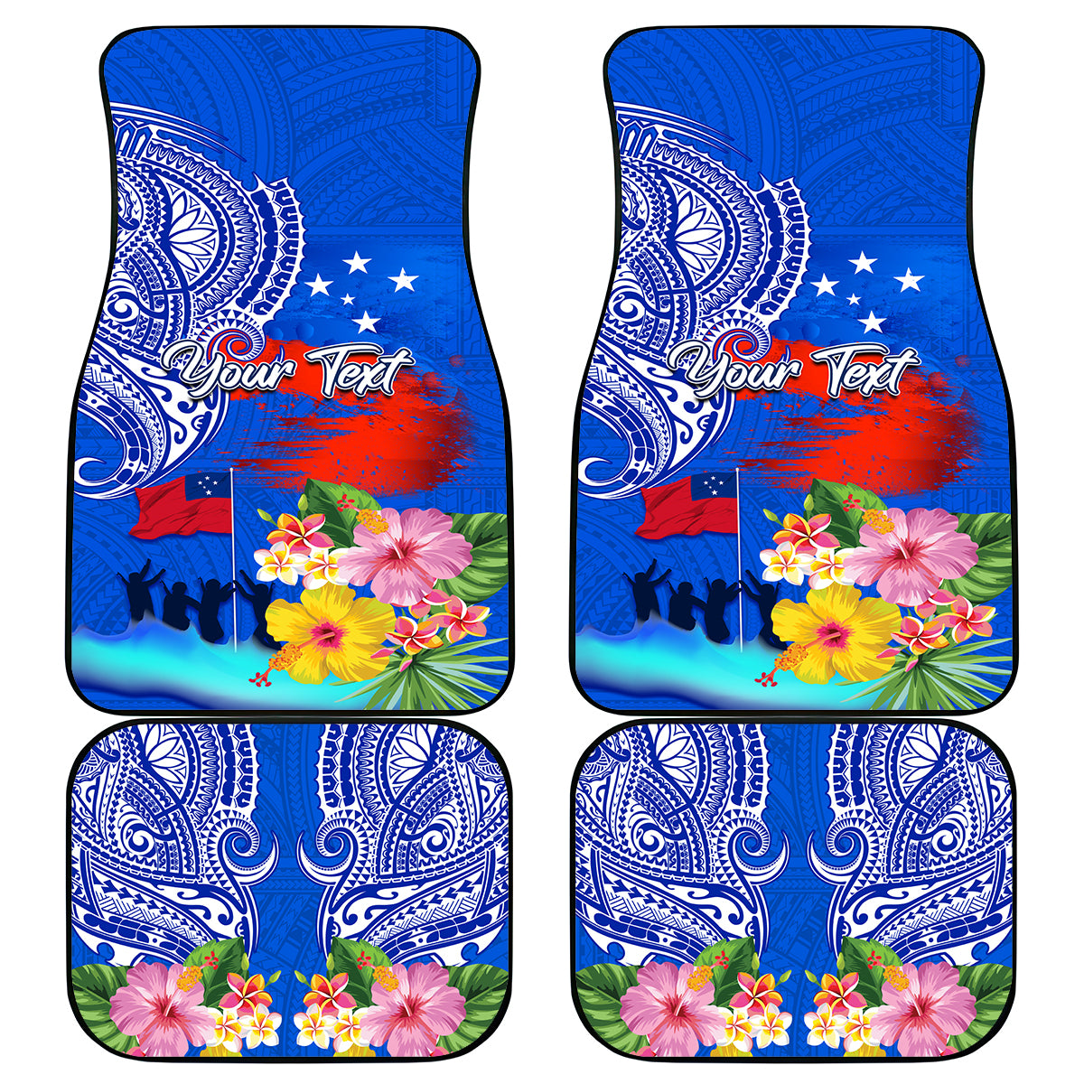 Personalised Samoa 62nd Anniversary Independence Day Car Mats Samoan Tribal Flag Style LT03 Blue - Polynesian Pride