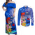 Personalised Samoa 62nd Anniversary Independence Day Couples Matching Off Shoulder Maxi Dress and Long Sleeve Button Shirt Samoan Tribal Flag Style LT03 Blue - Polynesian Pride