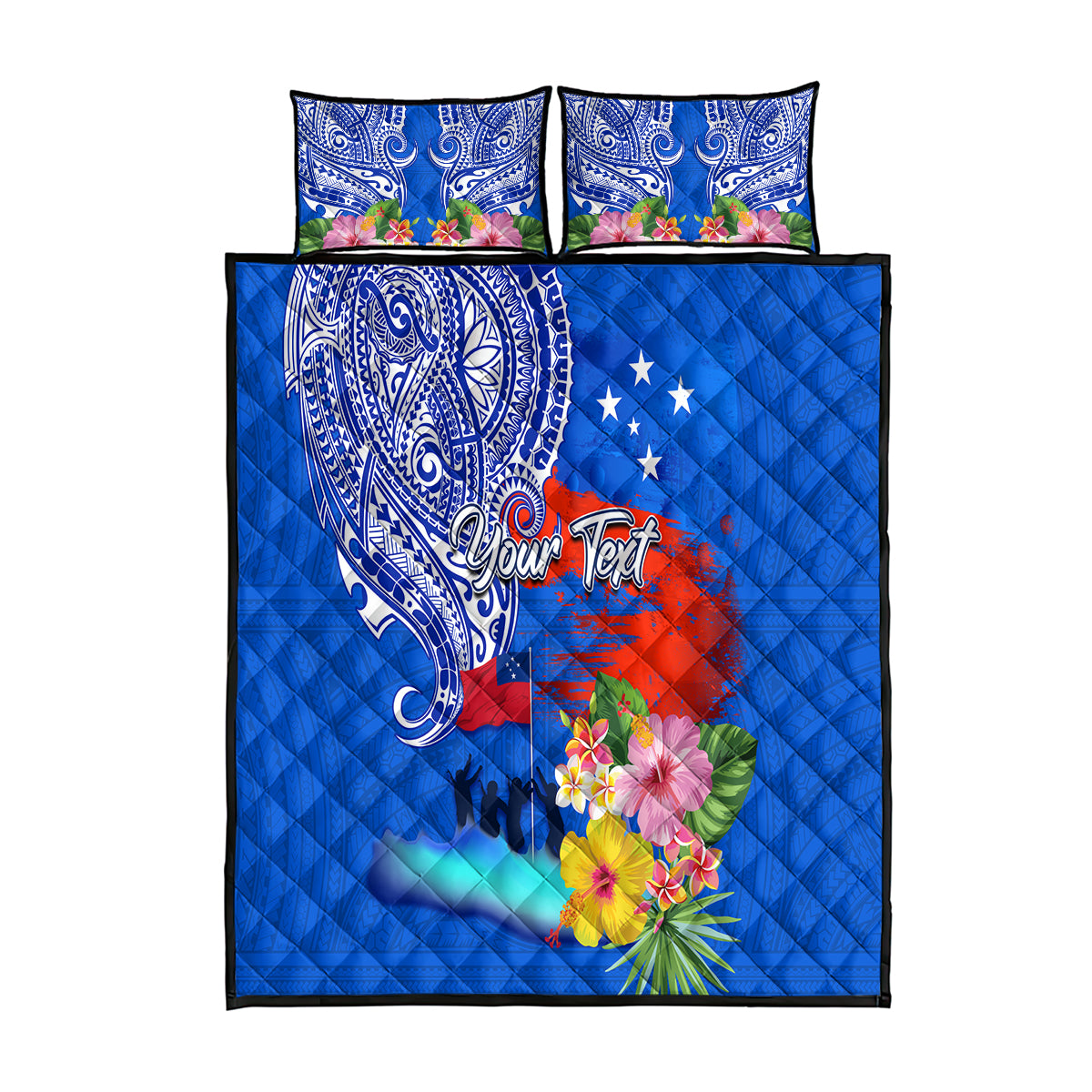 Personalised Samoa 62nd Anniversary Independence Day Quilt Bed Set Samoan Tribal Flag Style LT03 Blue - Polynesian Pride