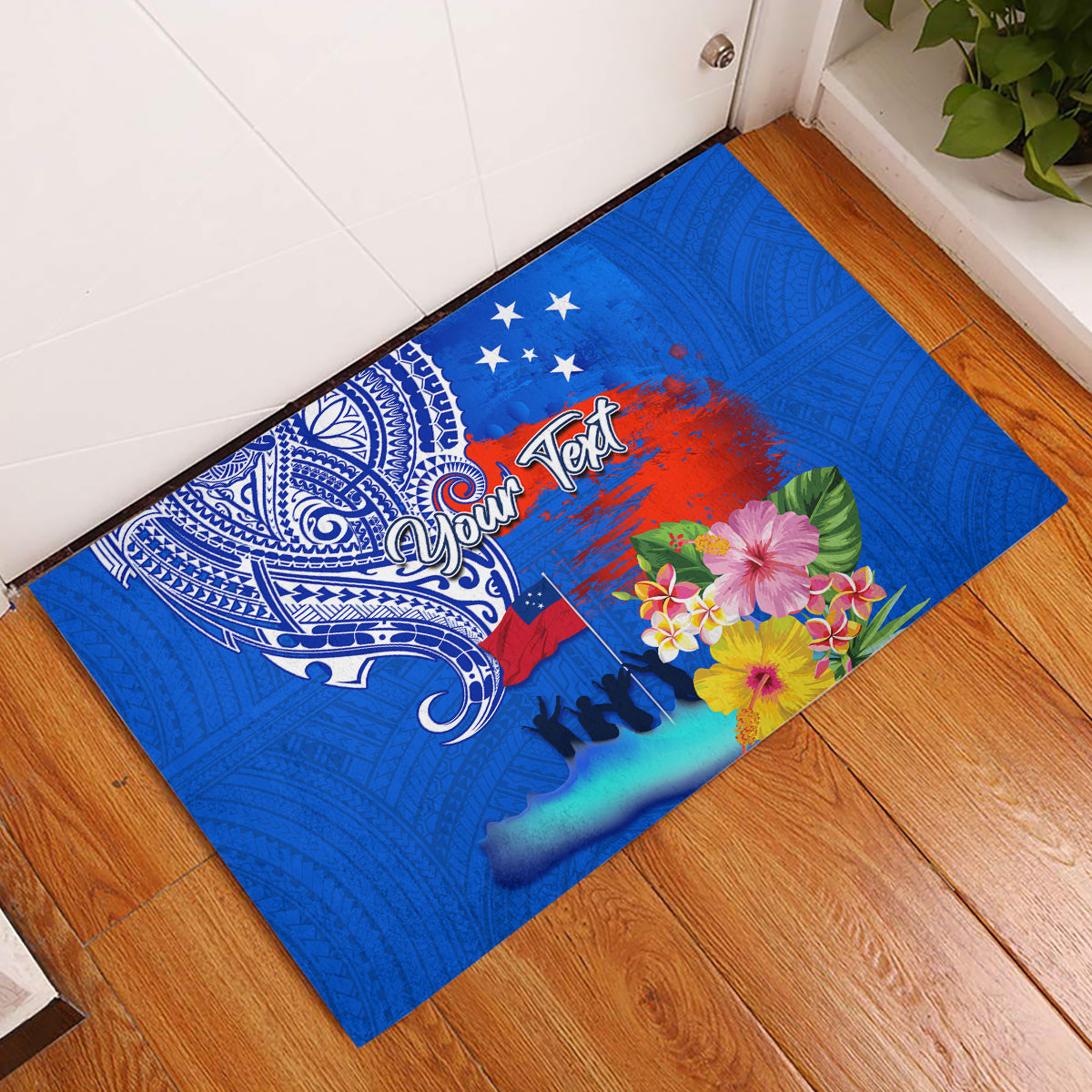 Personalised Samoa 62nd Anniversary Independence Day Rubber Doormat Samoan Tribal Flag Style LT03 Blue - Polynesian Pride