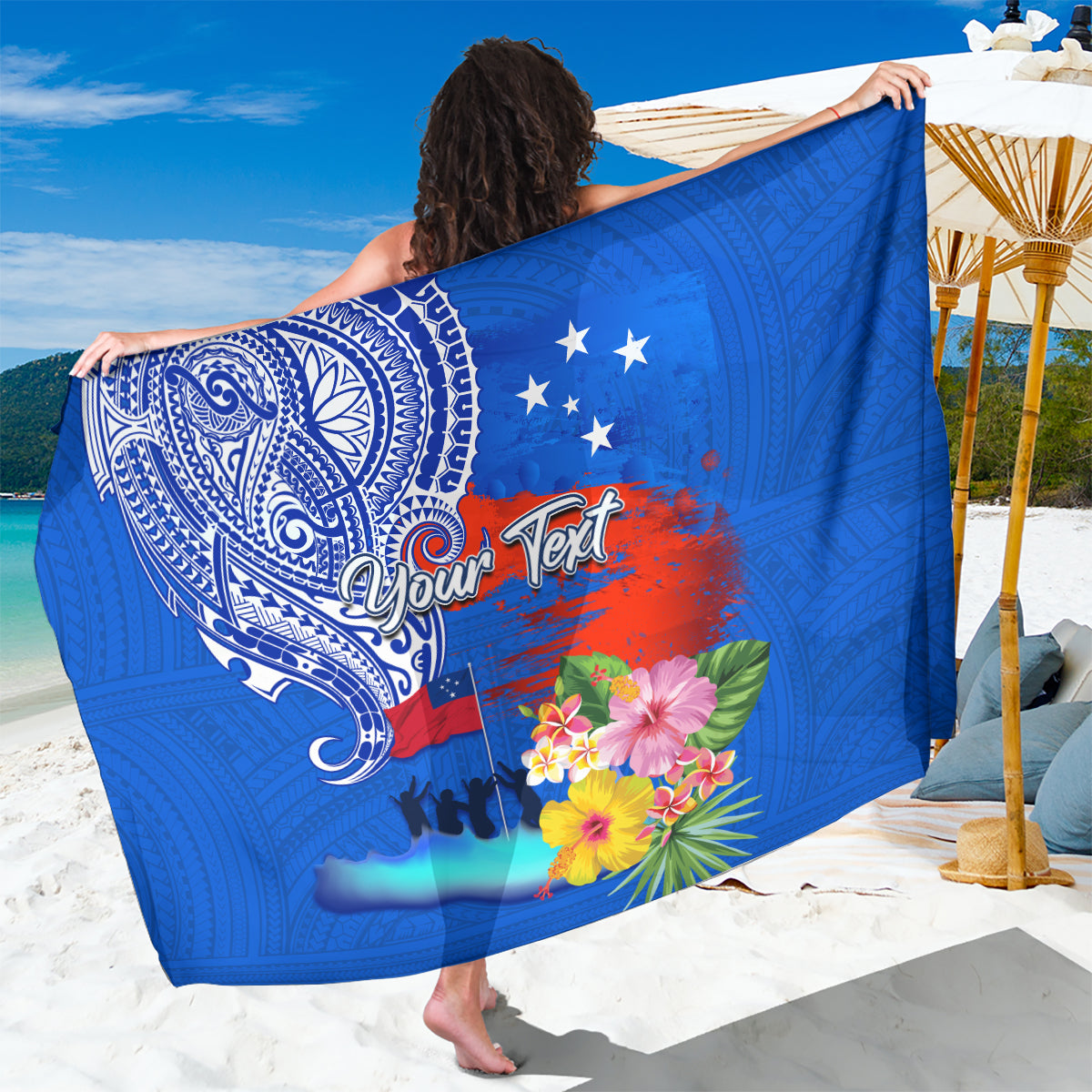 Personalised Samoa 62nd Anniversary Independence Day Sarong Samoan Tribal Flag Style LT03 One Size 44 x 66 inches Blue - Polynesian Pride