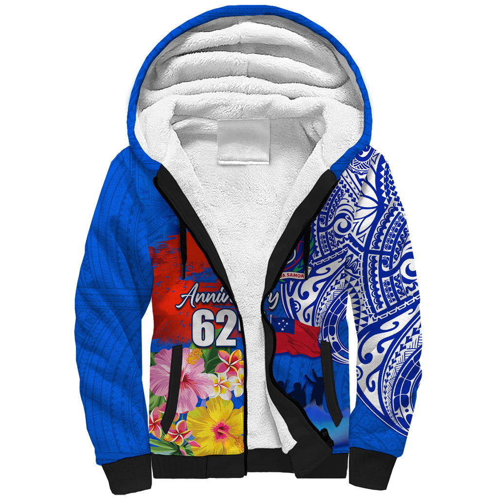 Personalised Samoa 62nd Anniversary Independence Day Sherpa Hoodie Samoan Tribal Flag Style LT03 Unisex Blue - Polynesian Pride