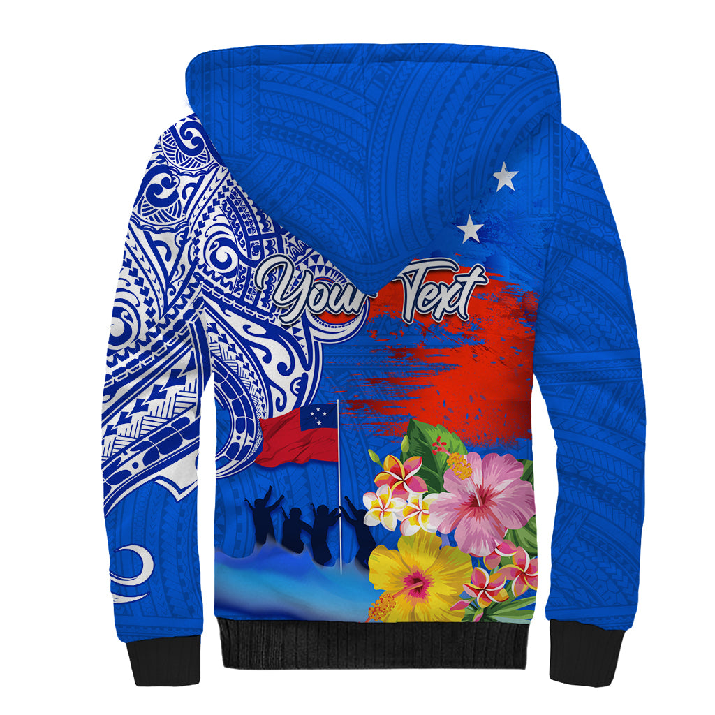 Personalised Samoa 62nd Anniversary Independence Day Sherpa Hoodie Samoan Tribal Flag Style LT03 - Polynesian Pride