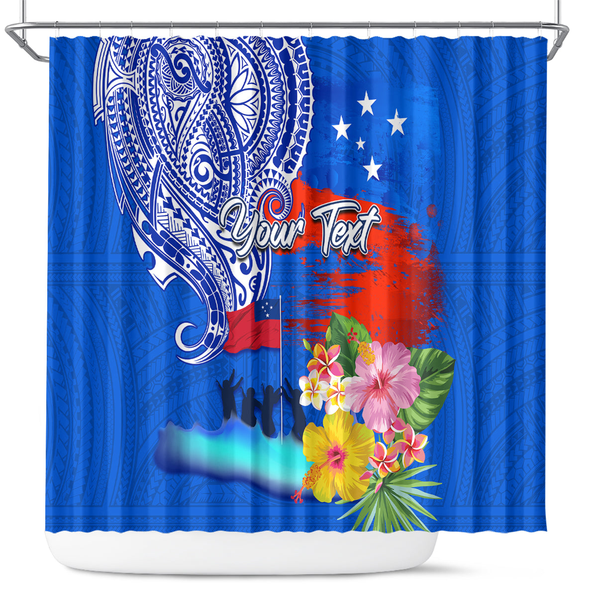 Personalised Samoa 62nd Anniversary Independence Day Shower Curtain Samoan Tribal Flag Style LT03 Blue - Polynesian Pride