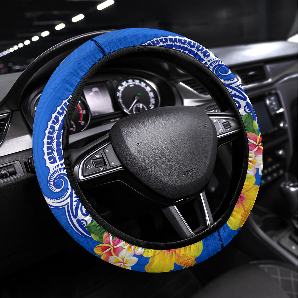 Personalised Samoa 62nd Anniversary Independence Day Steering Wheel Cover Samoan Tribal Flag Style LT03 Universal Fit Blue - Polynesian Pride