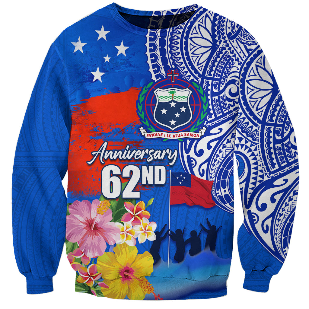 Personalised Samoa 62nd Anniversary Independence Day Sweatshirt Samoan Tribal Flag Style LT03 Unisex Blue - Polynesian Pride