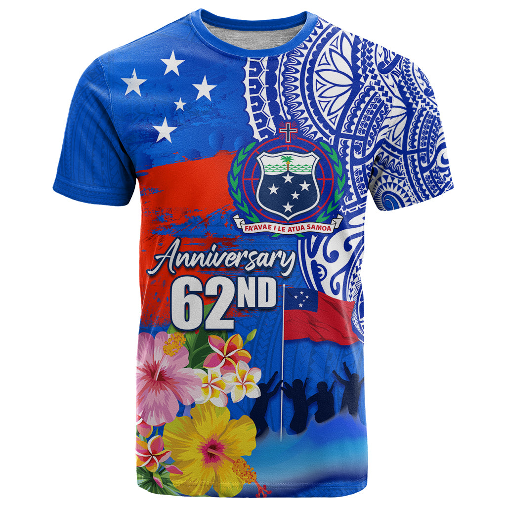 Personalised Samoa 62nd Anniversary Independence Day T Shirt Samoan Tribal Flag Style LT03 Blue - Polynesian Pride