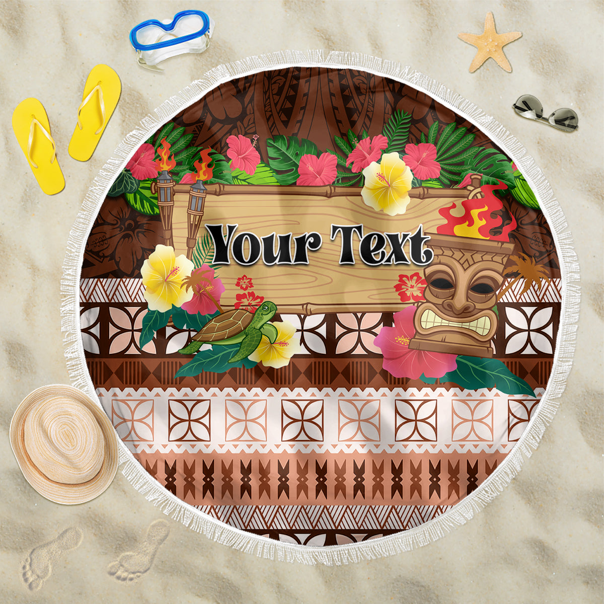 Pasifika Festival Auckland Beach Blanket Polynesian Tribal with Pacific Pattern Brown Color LT03 One Size 150cm Brown - Polynesian Pride