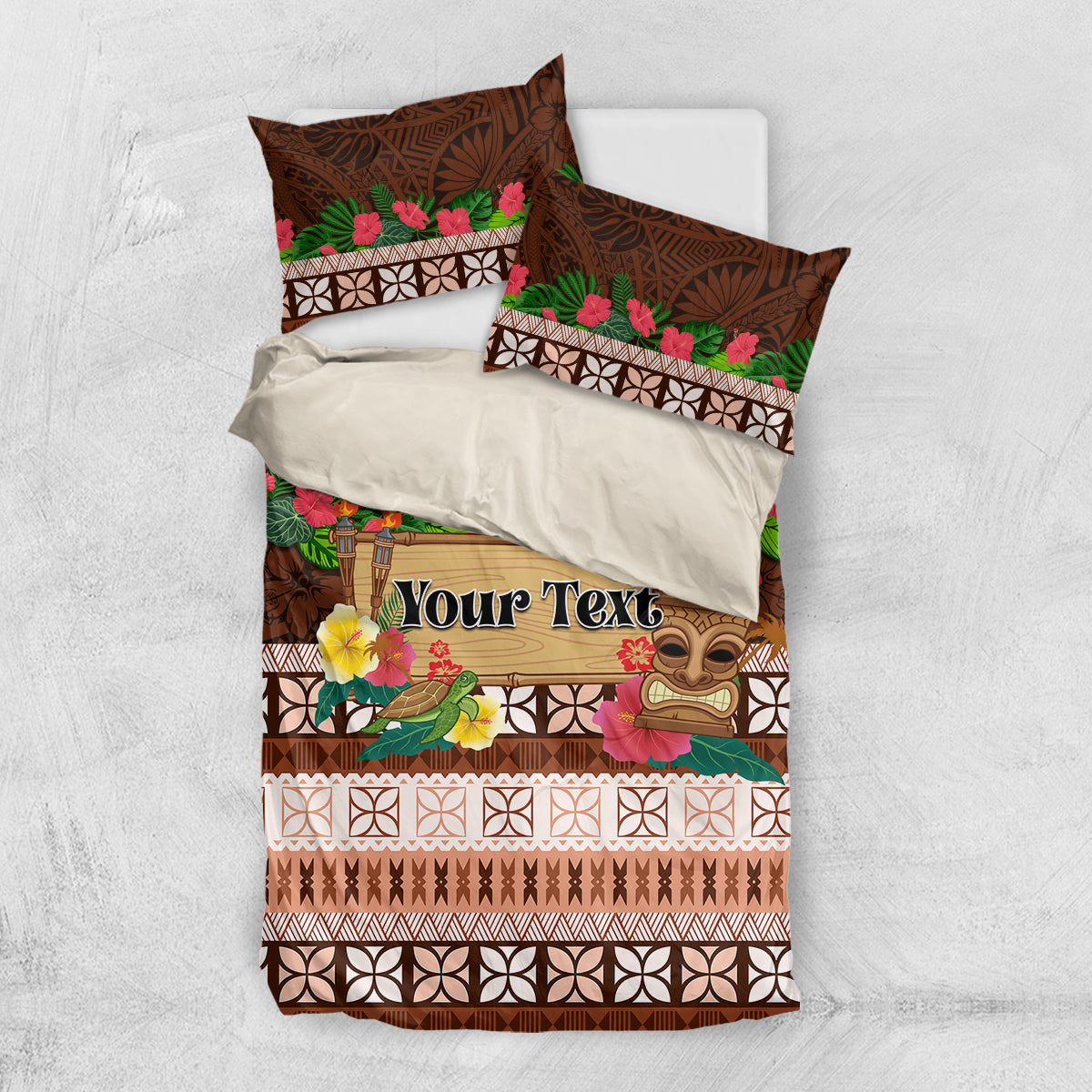 Pasifika Festival Auckland Bedding Set Polynesian Tribal with Pacific Pattern Brown Color LT03 US Twin 172cm x 218cm Brown - Polynesian Pride