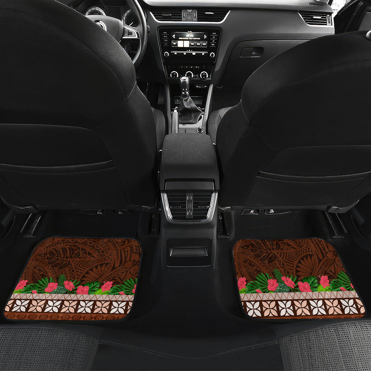 Pasifika Festival Auckland Car Mats Polynesian Tribal with Pacific Pattern Brown Color LT03 Set 2pcs - Back Brown - Polynesian Pride