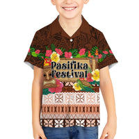 Pasifika Festival Auckland Family Matching Long Sleeve Bodycon Dress and Hawaiian Shirt Polynesian Tribal with Pacific Pattern Brown Color LT03 Son's Shirt Brown - Polynesian Pride