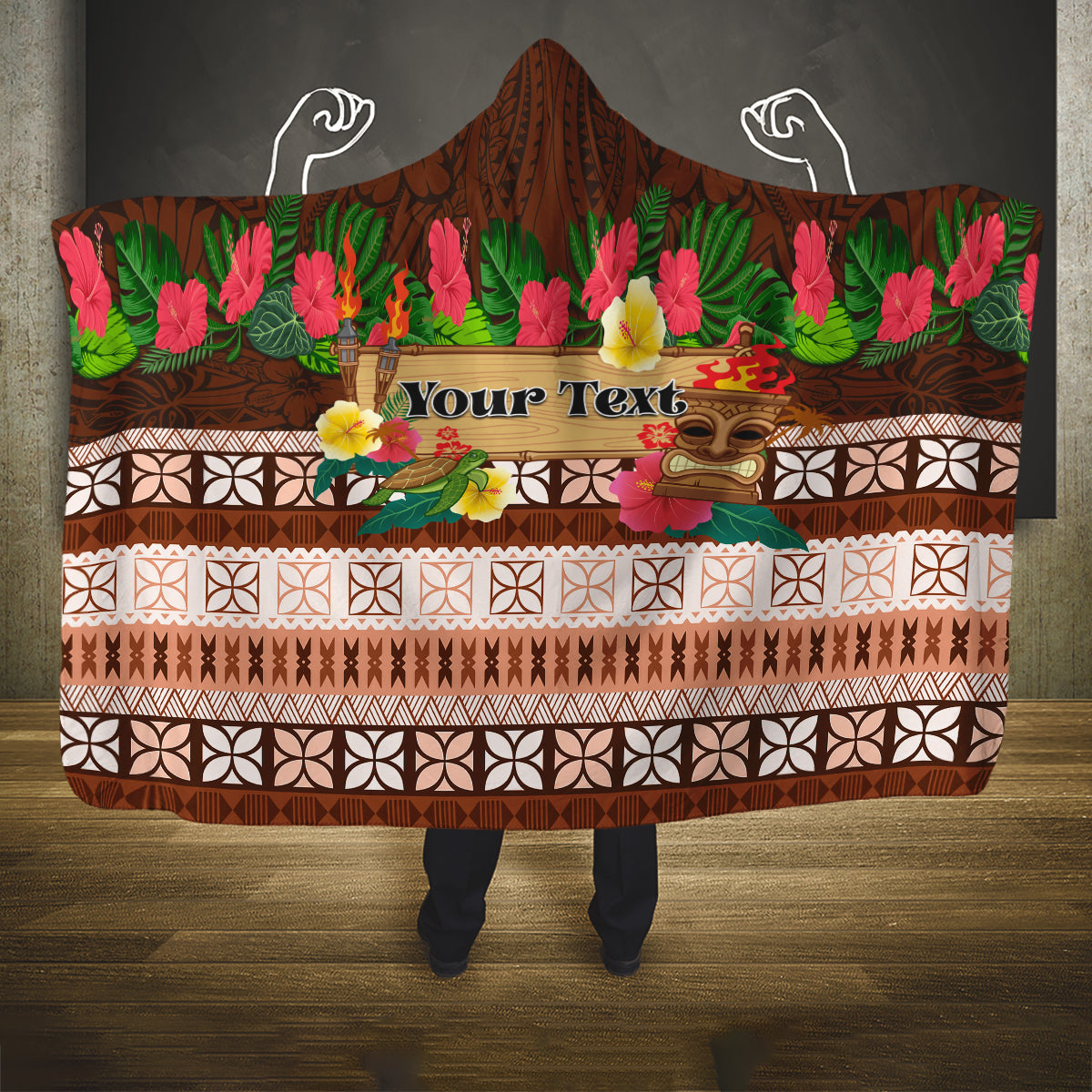 Pasifika Festival Auckland Hooded Blanket Polynesian Tribal with Pacific Pattern Brown Color LT03 One Size Brown - Polynesian Pride