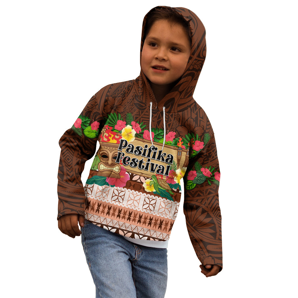 Pasifika Festival Auckland Kid Hoodie Polynesian Tribal with Pacific Pattern Brown Color LT03 - Polynesian Pride