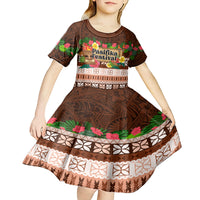 Pasifika Festival Auckland Kid Short Sleeve Dress Polynesian Tribal with Pacific Pattern Brown Color LT03 - Polynesian Pride