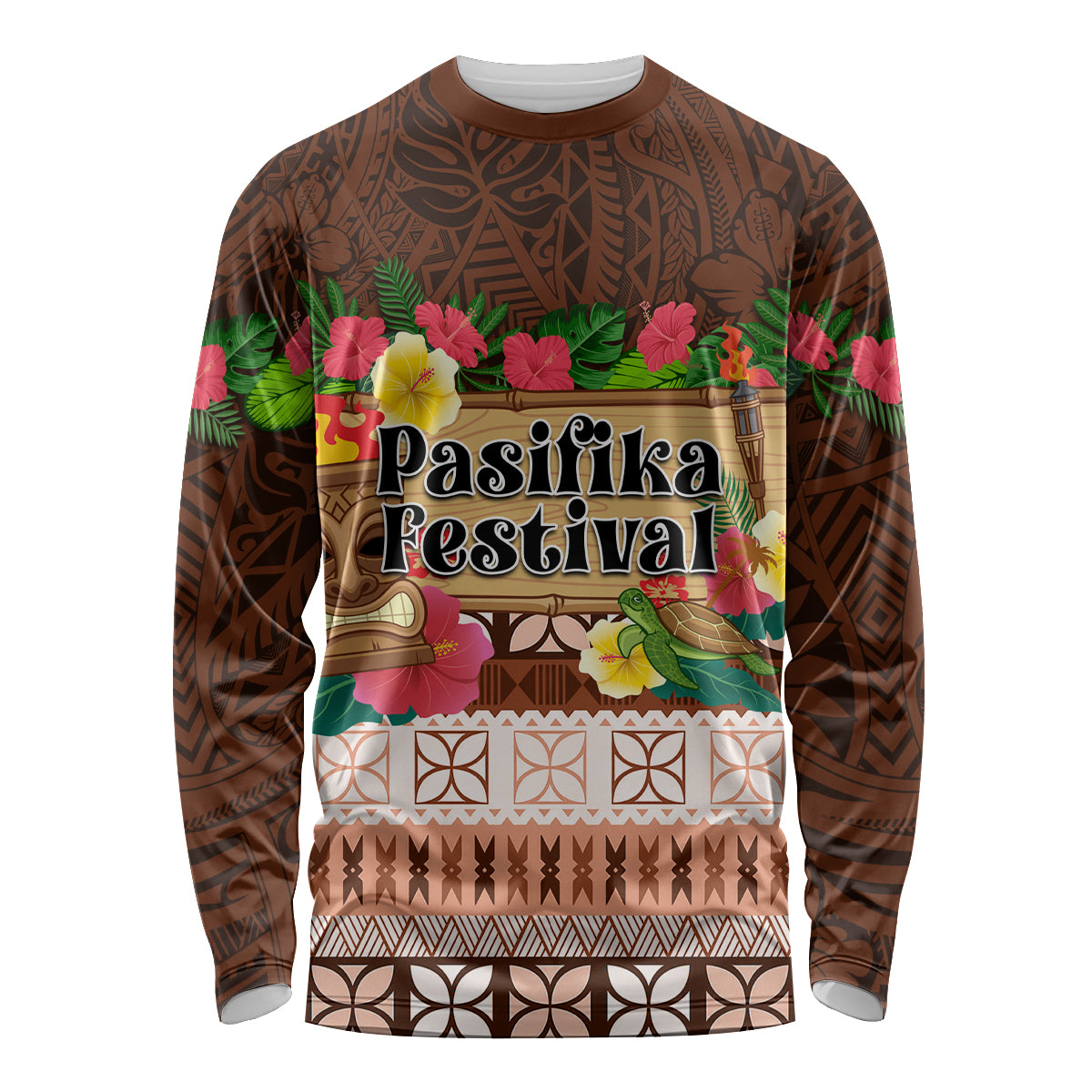 Pasifika Festival Auckland Long Sleeve Shirt Polynesian Tribal with Pacific Pattern Brown Color LT03 Unisex Brown - Polynesian Pride