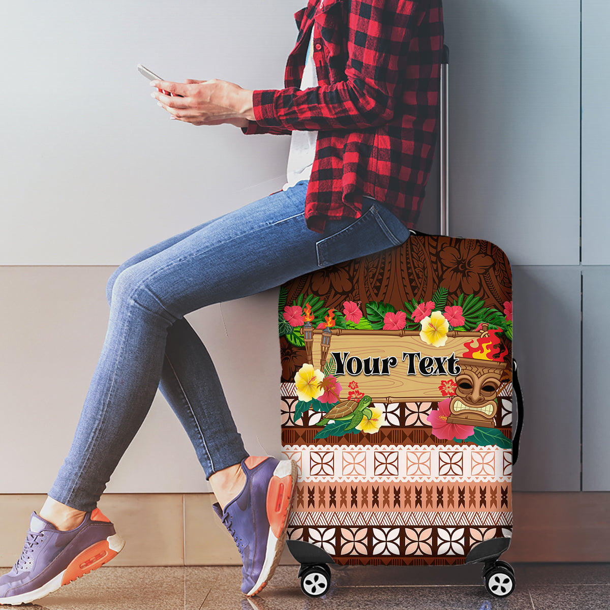 Pasifika Festival Auckland Luggage Cover Polynesian Tribal with Pacific Pattern Brown Color