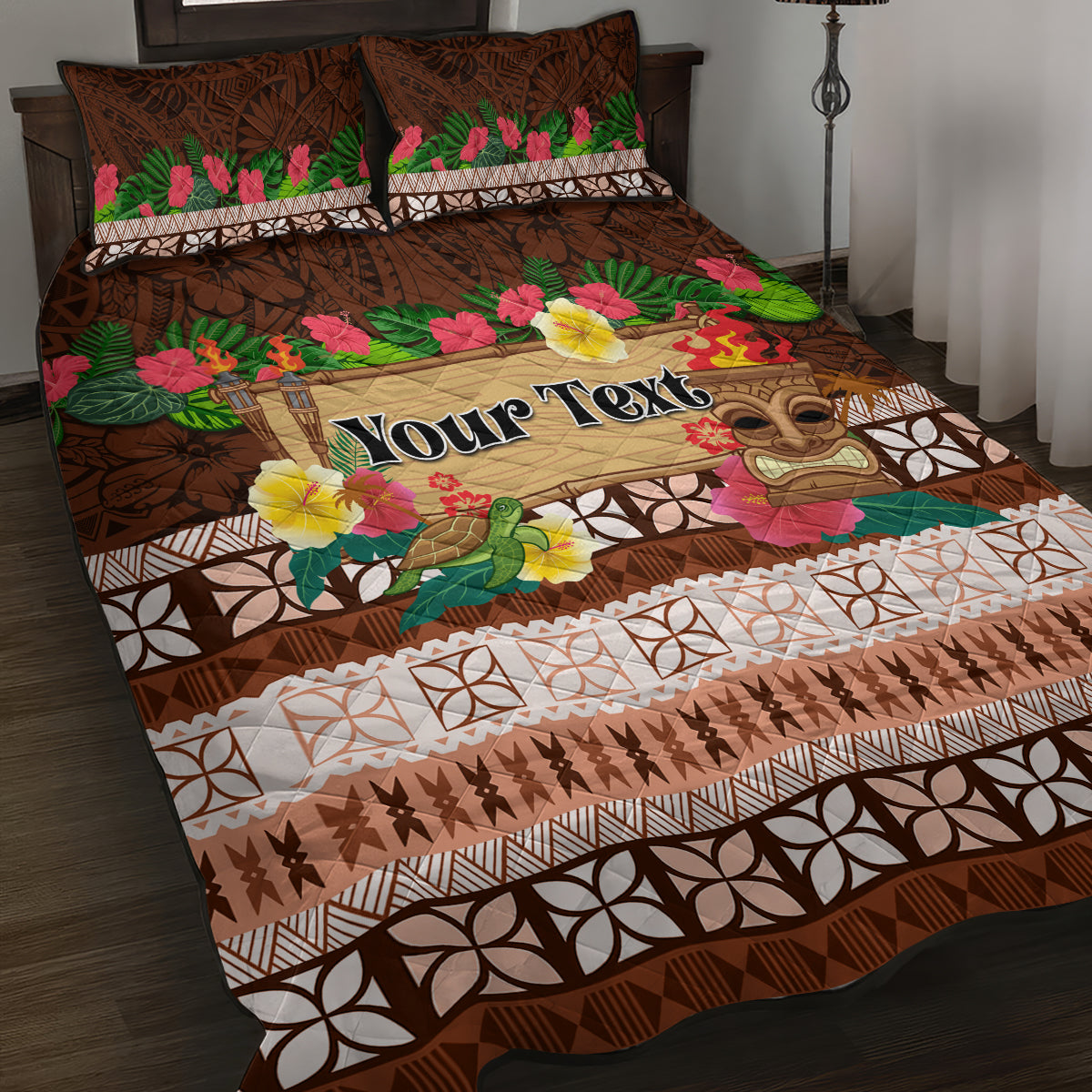Pasifika Festival Auckland Quilt Bed Set Polynesian Tribal with Pacific Pattern Brown Color LT03 Brown - Polynesian Pride