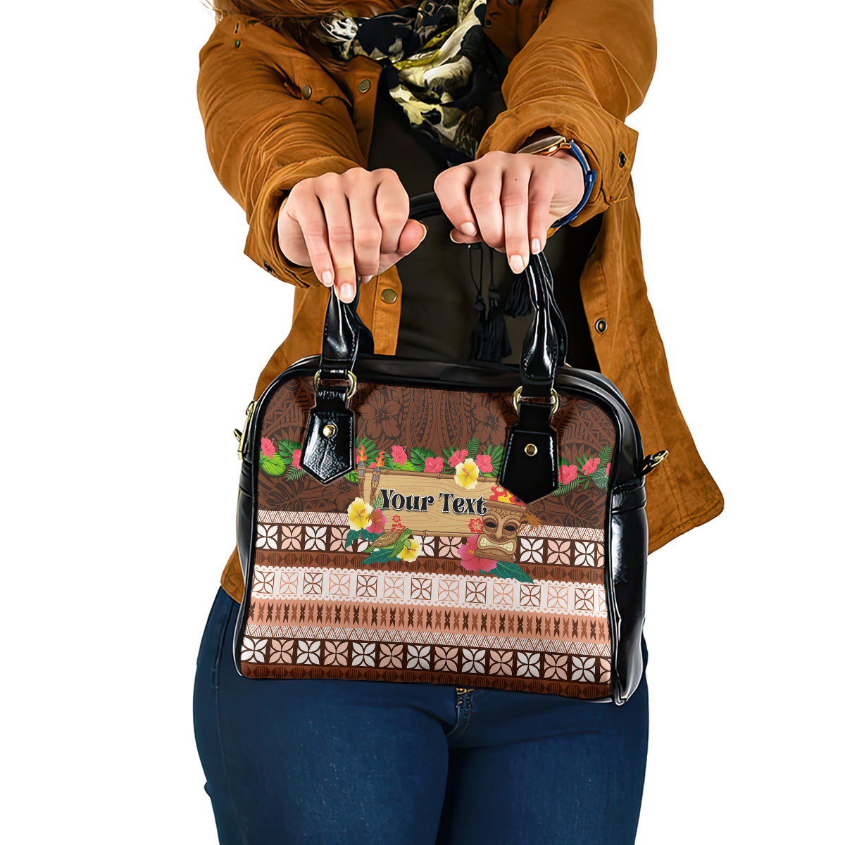 Pasifika Festival Auckland Shoulder Handbag Polynesian Tribal with Pacific Pattern Brown Color