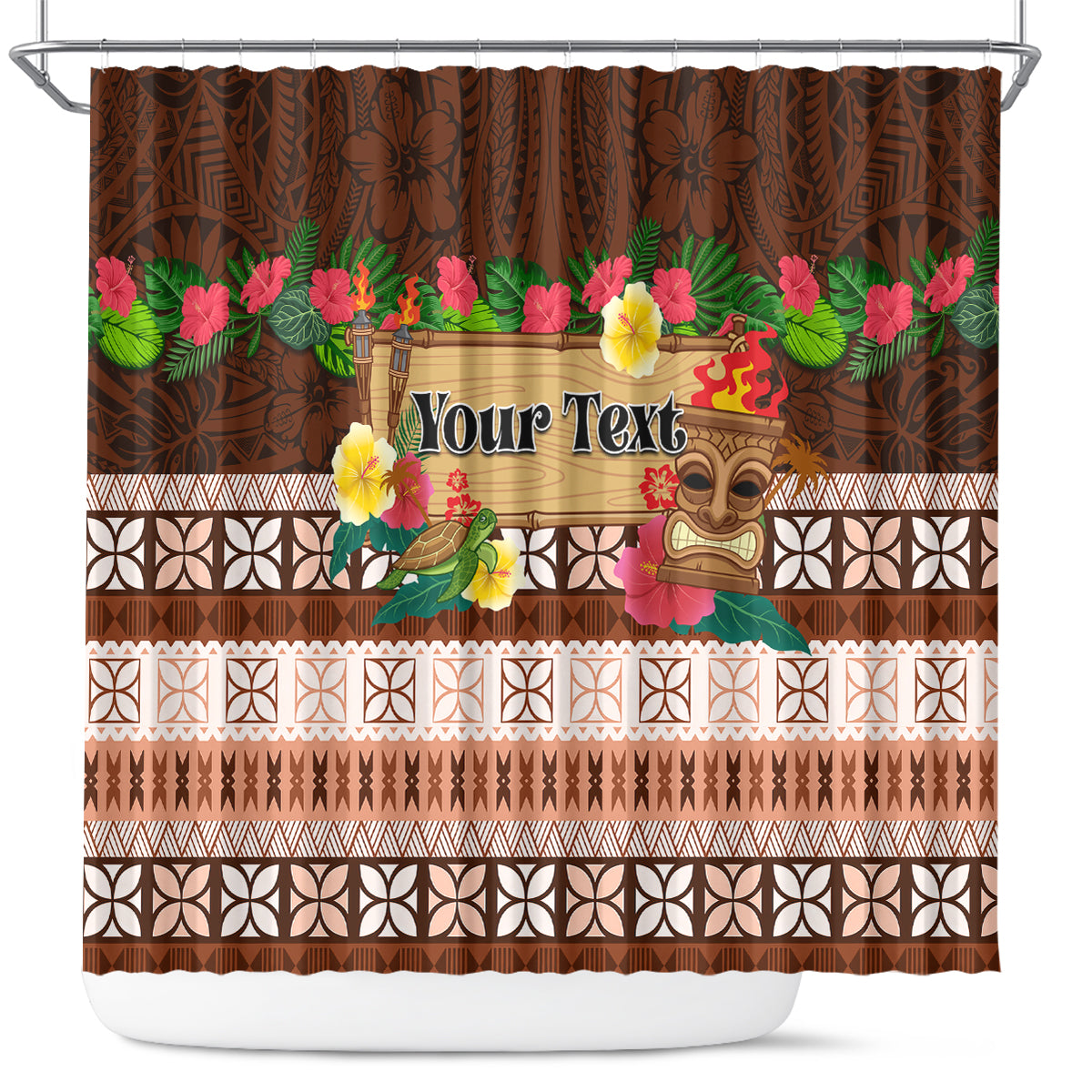 Pasifika Festival Auckland Shower Curtain Polynesian Tribal with Pacific Pattern Brown Color