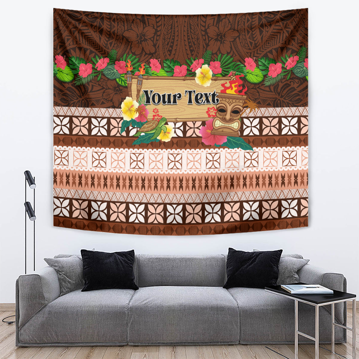 Pasifika Festival Auckland Tapestry Polynesian Tribal with Pacific Pattern Brown Color