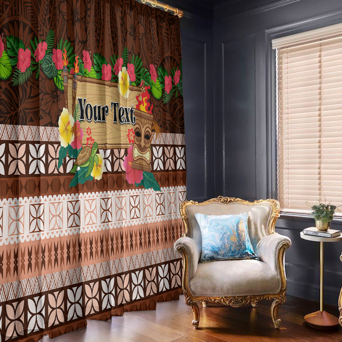 Pasifika Festival Auckland Window Curtain Polynesian Tribal with Pacific Pattern Brown Color LT03 - Polynesian Pride