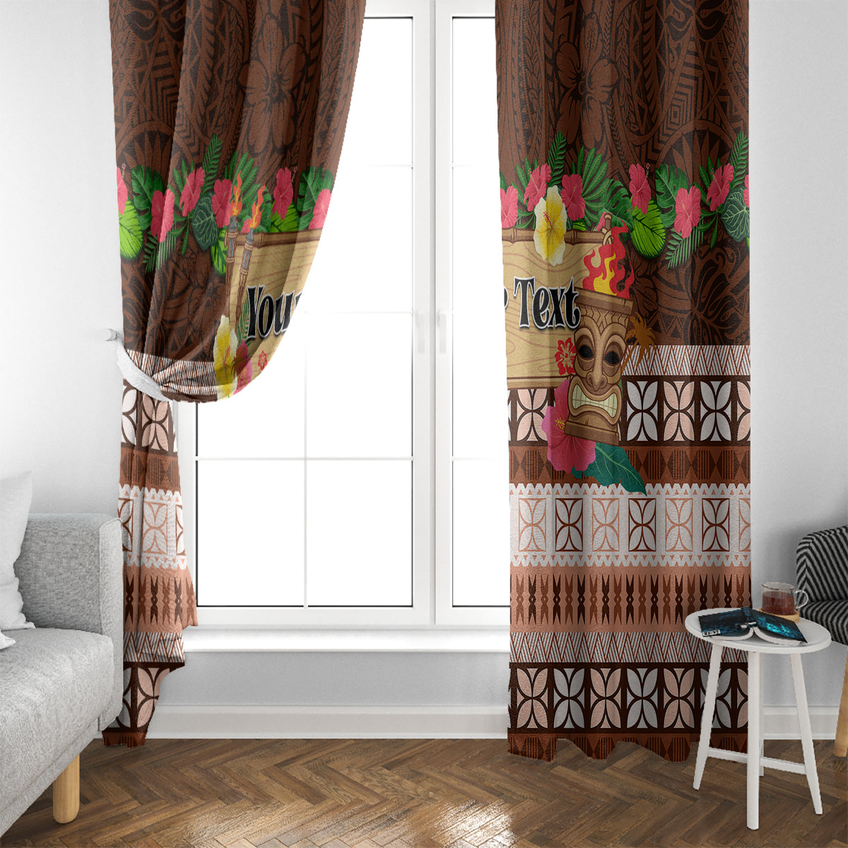 Pasifika Festival Auckland Window Curtain Polynesian Tribal with Pacific Pattern Brown Color LT03 - Polynesian Pride