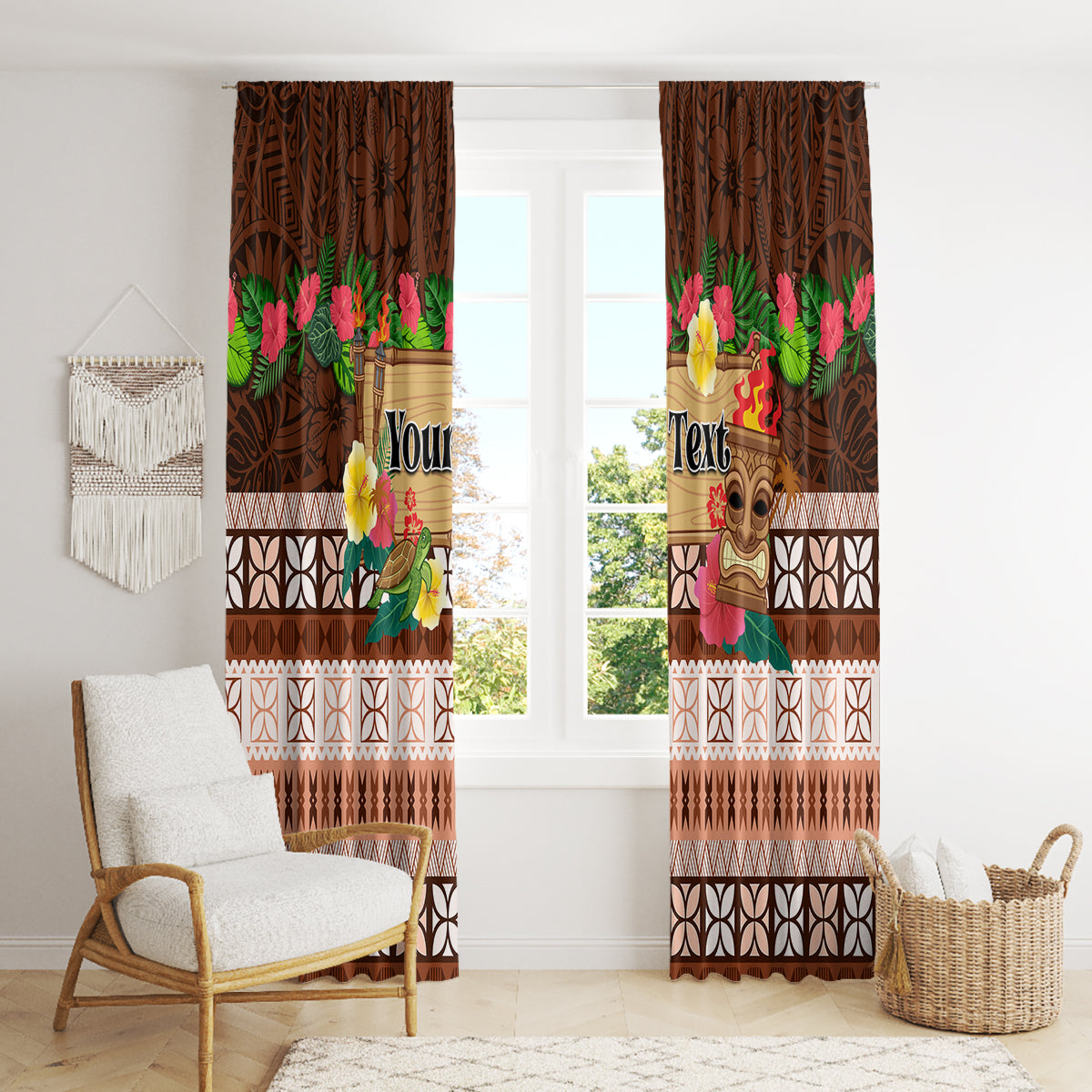 Pasifika Festival Auckland Window Curtain Polynesian Tribal with Pacific Pattern Brown Color LT03 - Polynesian Pride