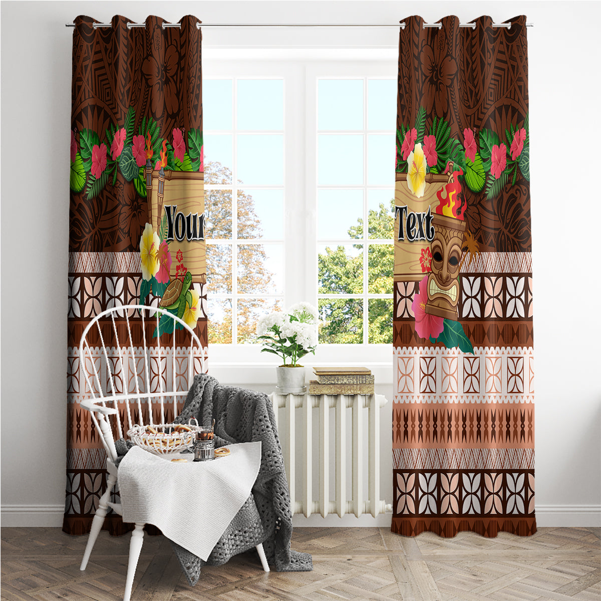 Pasifika Festival Auckland Window Curtain Polynesian Tribal with Pacific Pattern Brown Color LT03 - Polynesian Pride