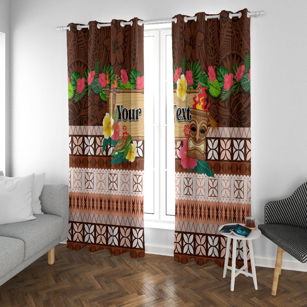 Pasifika Festival Auckland Window Curtain Polynesian Tribal with Pacific Pattern Brown Color LT03 With Grommets Brown - Polynesian Pride