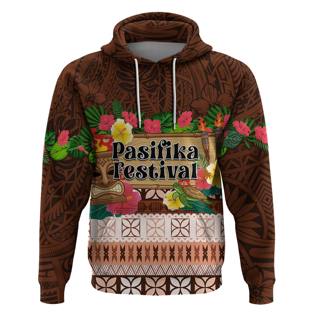 Pasifika Festival Auckland Zip Hoodie Polynesian Tribal with Pacific Pattern Brown Color LT03 Pullover Hoodie Brown - Polynesian Pride