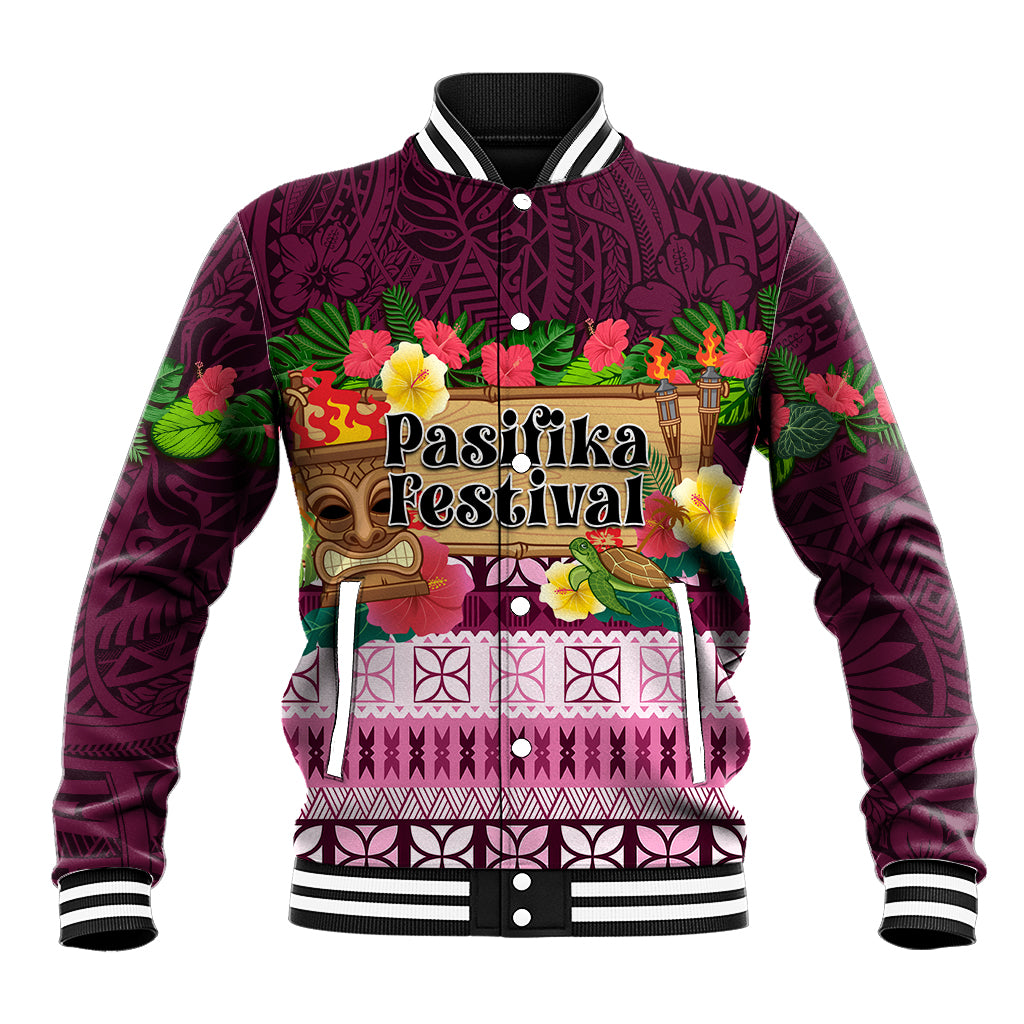 Pasifika Festival Auckland Baseball Jacket Polynesian Tribal with Pacific Pattern Pink Color LT03 Unisex Pink - Polynesian Pride