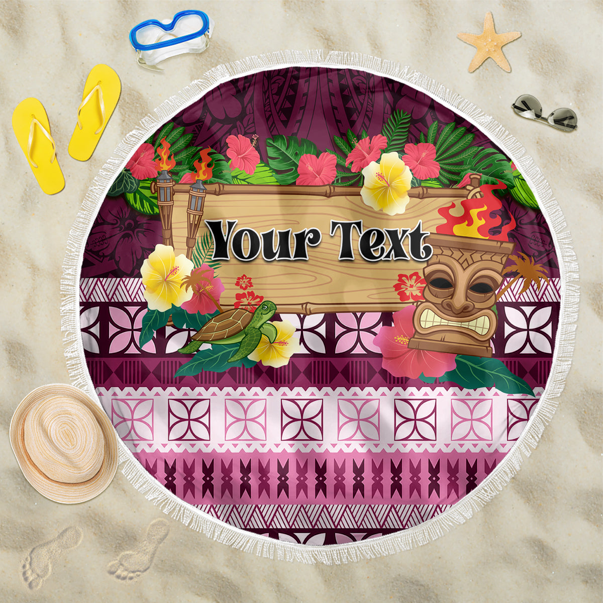 Pasifika Festival Auckland Beach Blanket Polynesian Tribal with Pacific Pattern Pink Color LT03 One Size 150cm Pink - Polynesian Pride