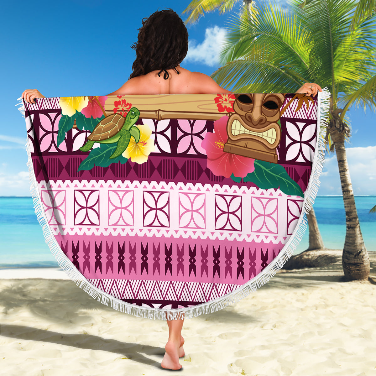 Pasifika Festival Auckland Beach Blanket Polynesian Tribal with Pacific Pattern Pink Color LT03 - Polynesian Pride