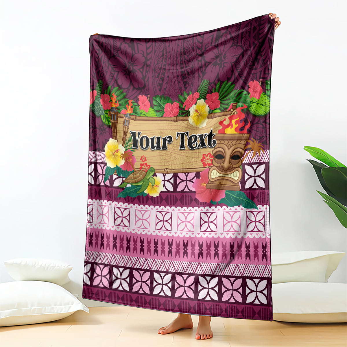Pasifika Festival Auckland Blanket Polynesian Tribal with Pacific Pattern Pink Color LT03 - Polynesian Pride