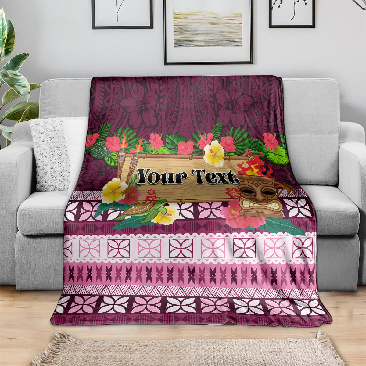Pasifika Festival Auckland Blanket Polynesian Tribal with Pacific Pattern Pink Color LT03 - Polynesian Pride